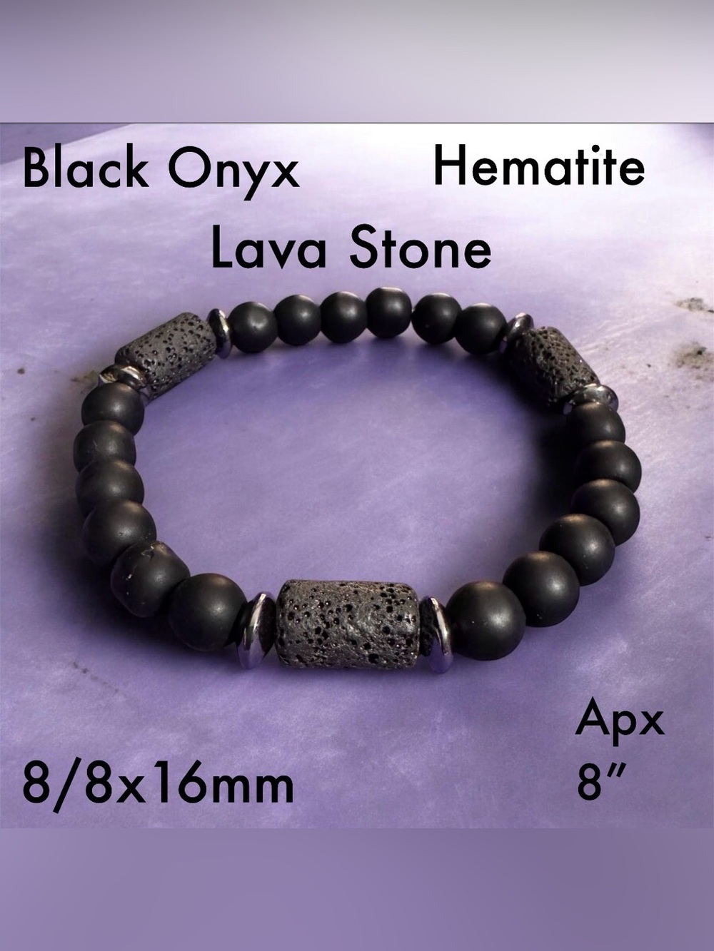 Black Onyx & Lava Stone Men's Bead Bracelet - Crystal
